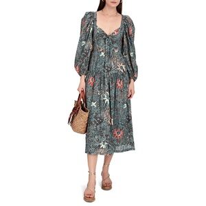 Ulla Johnson Kamala Midi Dress Teal Blue Green Malachite size 6